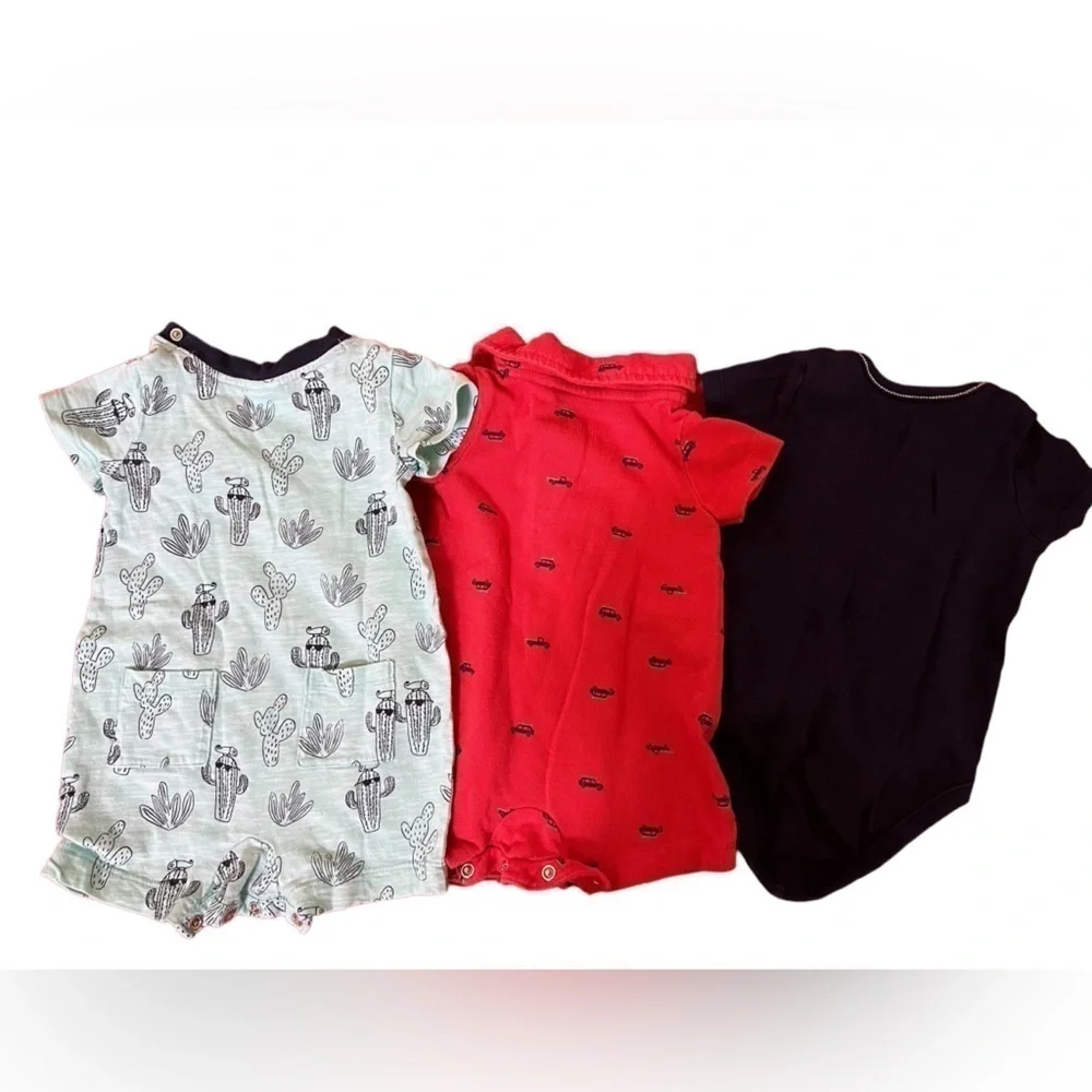 3 month baby 2 rompers & 1 onesie - cactus, cars & “Roar” summer Cali vibes